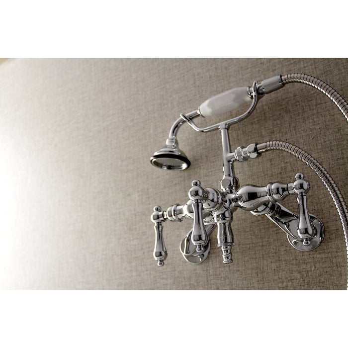 Kingston Heirloom AE420T1 - Vintage Three-Handle 2-Hole Tub Wall Mount Clawfoot Tub Faucet with Hand Shower, Polished Chrome