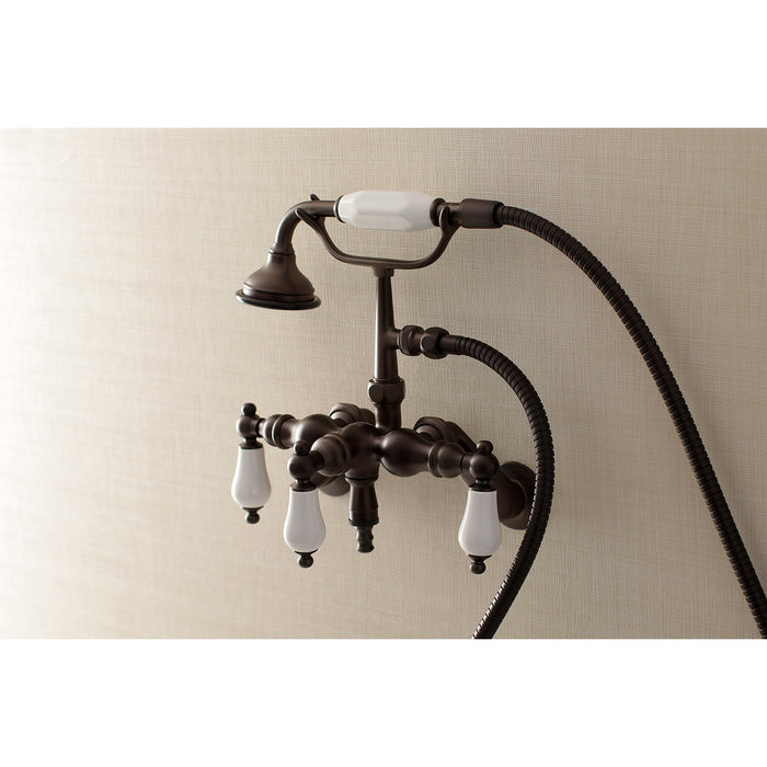 Kingston Heirloom AE421T5 - Vintage Three-Handle 2-Hole Tub Wall Mount Clawfoot Tub Faucet with Hand Shower, Oil Rubbed Bronze