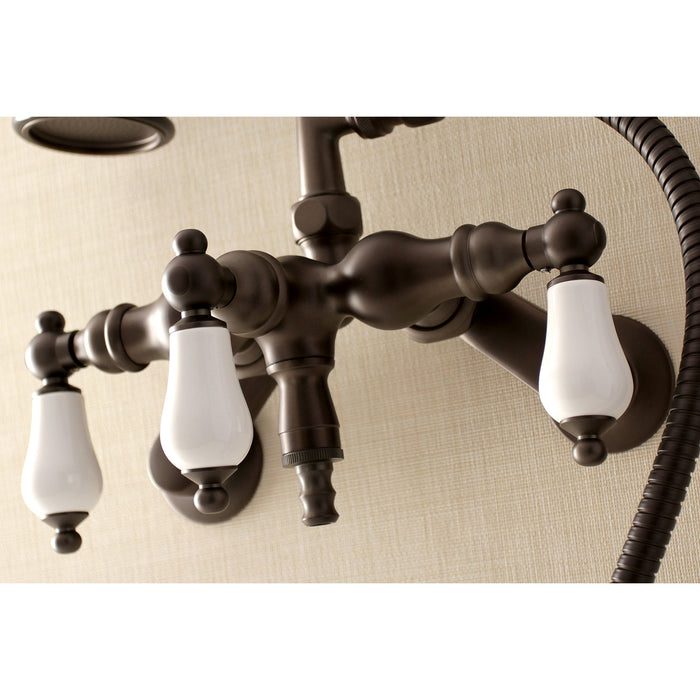 Kingston Heirloom AE421T5 - Vintage Three-Handle 2-Hole Tub Wall Mount Clawfoot Tub Faucet with Hand Shower, Oil Rubbed Bronze