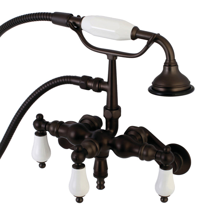 Kingston Heirloom AE421T5 - Vintage Three-Handle 2-Hole Tub Wall Mount Clawfoot Tub Faucet with Hand Shower, Oil Rubbed Bronze