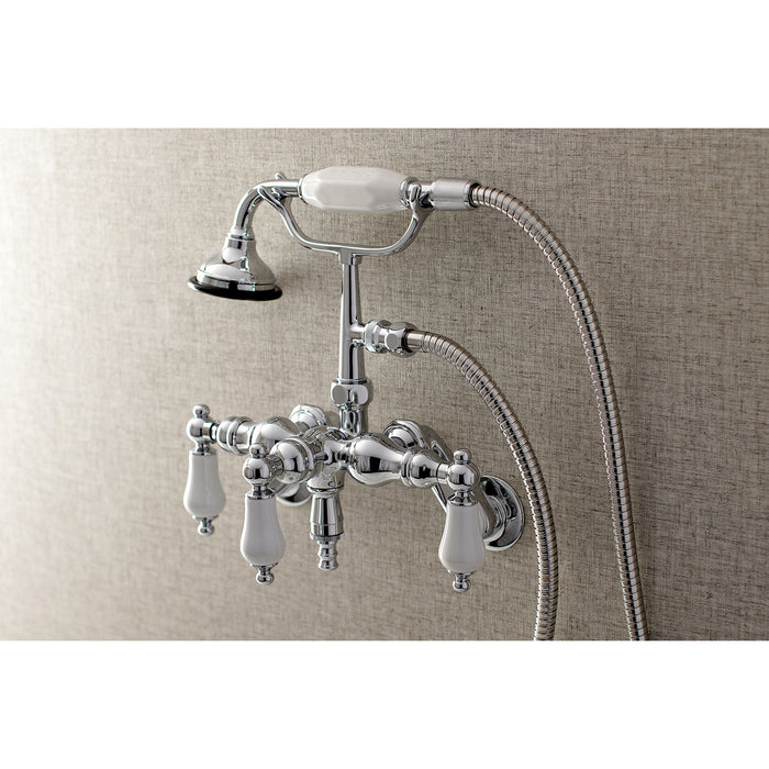 Kingston Heirloom AE422T1 - Vintage Three-Handle 2-Hole Tub Wall Mount Clawfoot Tub Faucet with Hand Shower, Polished Chrome