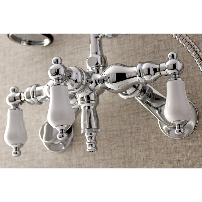 Kingston Heirloom AE422T1 - Vintage Three-Handle 2-Hole Tub Wall Mount Clawfoot Tub Faucet with Hand Shower, Polished Chrome