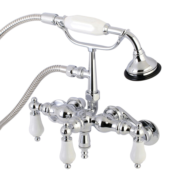 Kingston Heirloom AE422T1 - Vintage Three-Handle 2-Hole Tub Wall Mount Clawfoot Tub Faucet with Hand Shower, Polished Chrome