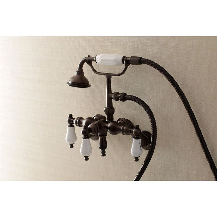 Kingston Heirloom AE423T5 - Vintage Three-Handle 2-Hole Tub Wall Mount Clawfoot Tub Faucet with Hand Shower, Oil Rubbed Bronze