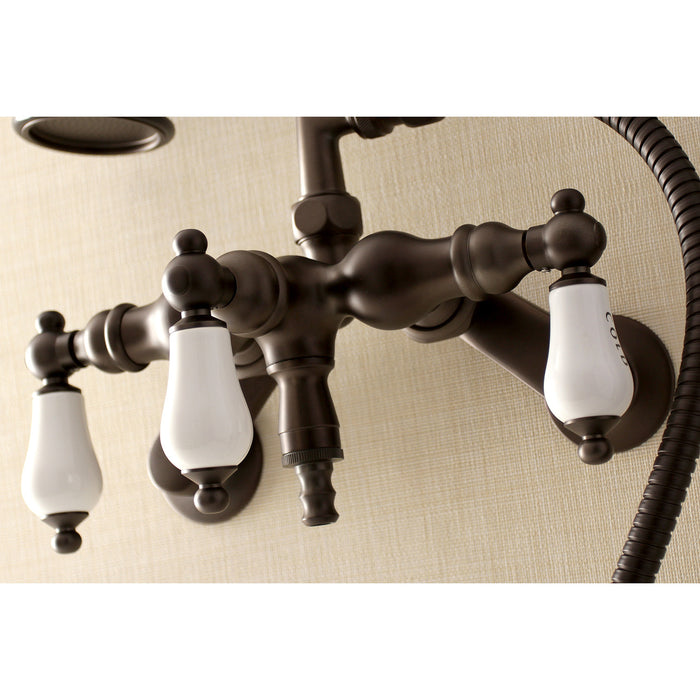 Kingston Heirloom AE423T5 - Vintage Three-Handle 2-Hole Tub Wall Mount Clawfoot Tub Faucet with Hand Shower, Oil Rubbed Bronze