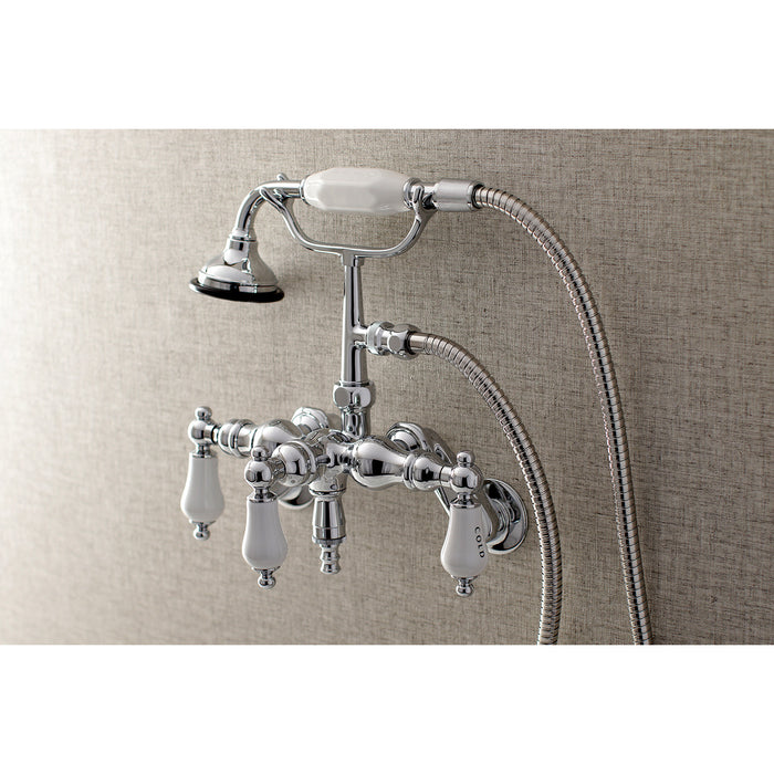 Kingston Heirloom AE424T1 - Vintage Three-Handle 2-Hole Tub Wall Mount Clawfoot Tub Faucet with Hand Shower, Polished Chrome