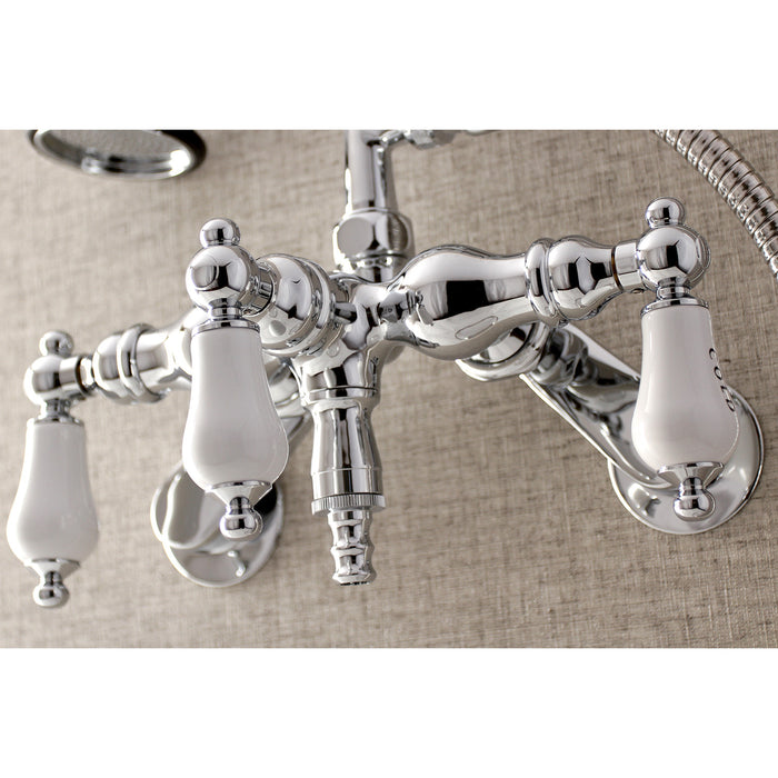 Kingston Heirloom AE424T1 - Vintage Three-Handle 2-Hole Tub Wall Mount Clawfoot Tub Faucet with Hand Shower, Polished Chrome
