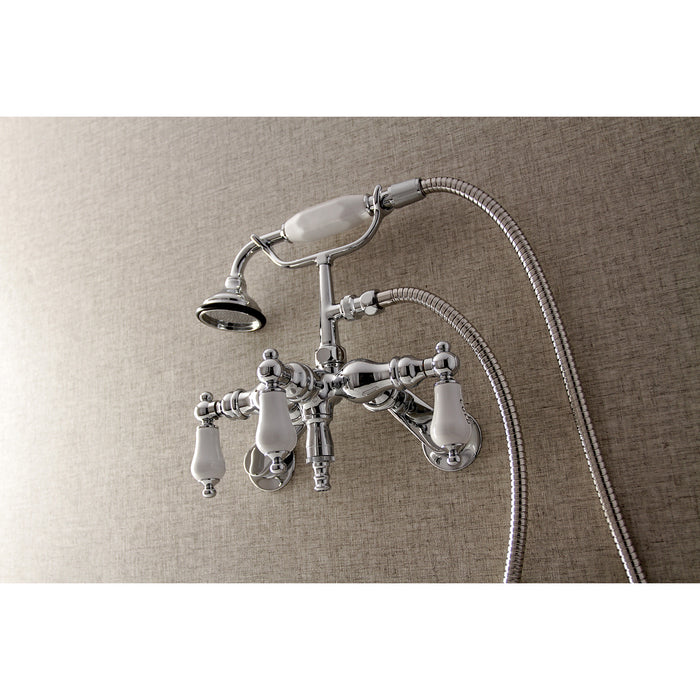 Kingston Heirloom AE424T1 - Vintage Three-Handle 2-Hole Tub Wall Mount Clawfoot Tub Faucet with Hand Shower, Polished Chrome