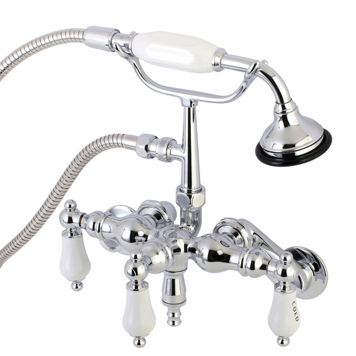 Kingston Heirloom AE424T1 - Vintage Three-Handle 2-Hole Tub Wall Mount Clawfoot Tub Faucet with Hand Shower, Polished Chrome