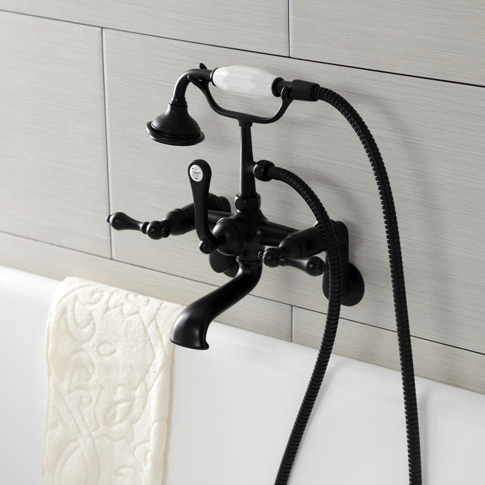 Kingston Heirloom AE51T0 - Aqua Vintage Three-Handle 2-Hole Tub Wall Mount Clawfoot Tub Faucet with Hand Shower, Matte Black