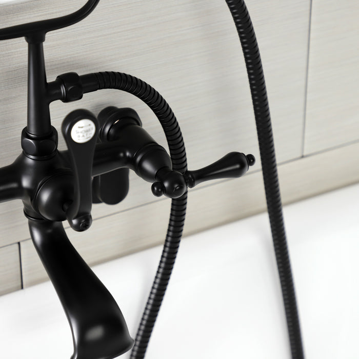 Kingston Heirloom AE51T0 - Aqua Vintage Three-Handle 2-Hole Tub Wall Mount Clawfoot Tub Faucet with Hand Shower, Matte Black