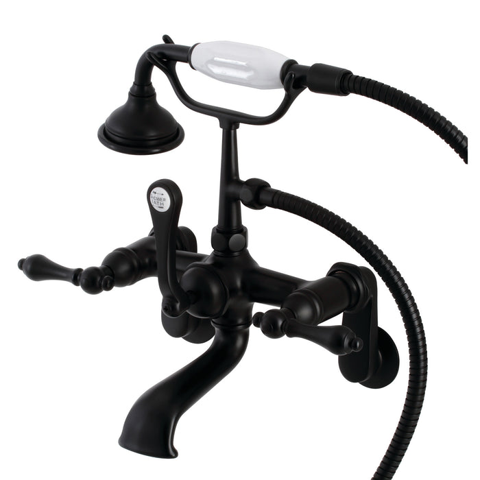 Kingston Heirloom AE51T0 - Aqua Vintage Three-Handle 2-Hole Tub Wall Mount Clawfoot Tub Faucet with Hand Shower, Matte Black
