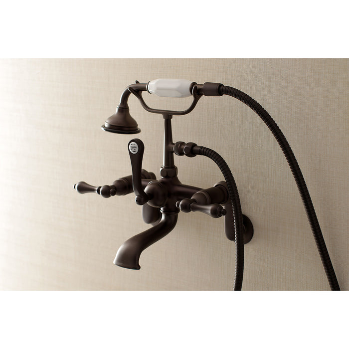 Kingston Heirloom AE51T5 - Aqua Vintage Three-Handle 2-Hole Tub Wall Mount Clawfoot Tub Faucet with Hand Shower, Oil Rubbed Bronze