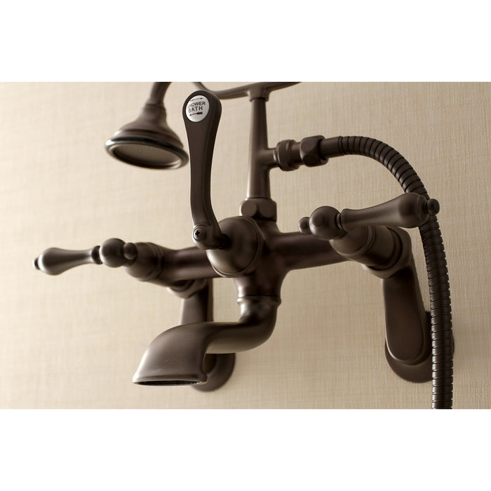 Kingston Heirloom AE51T5 - Aqua Vintage Three-Handle 2-Hole Tub Wall Mount Clawfoot Tub Faucet with Hand Shower, Oil Rubbed Bronze