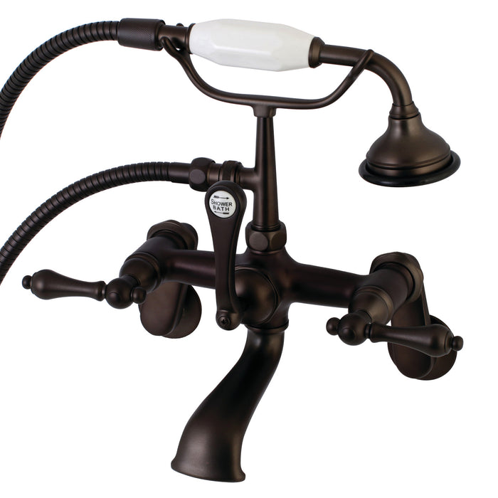 Kingston Heirloom AE51T5 - Aqua Vintage Three-Handle 2-Hole Tub Wall Mount Clawfoot Tub Faucet with Hand Shower, Oil Rubbed Bronze