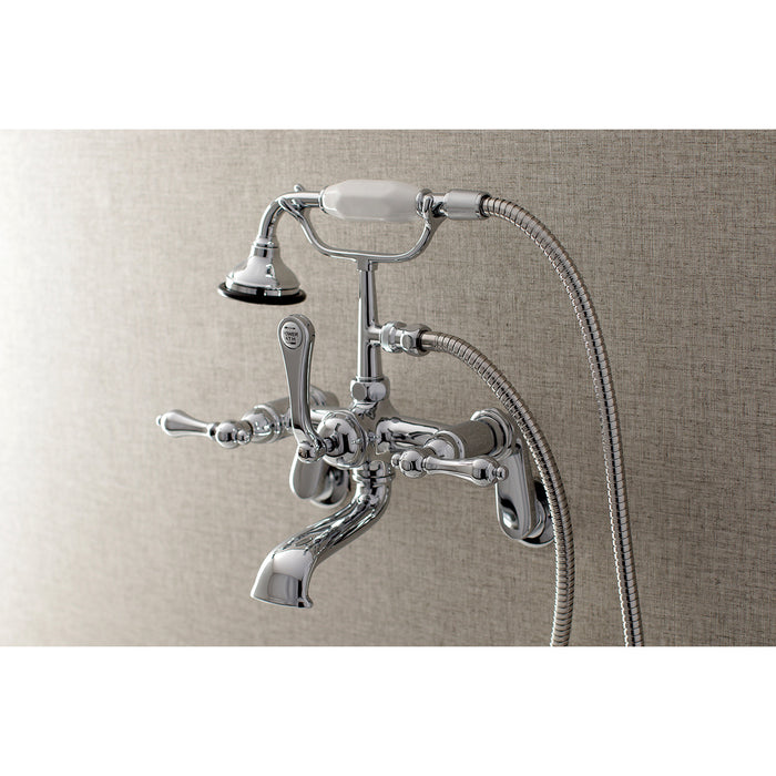 Kingston Heirloom AE52T1 - Aqua Vintage Three-Handle 2-Hole Tub Wall Mount Clawfoot Tub Faucet with Hand Shower, Polished Chrome