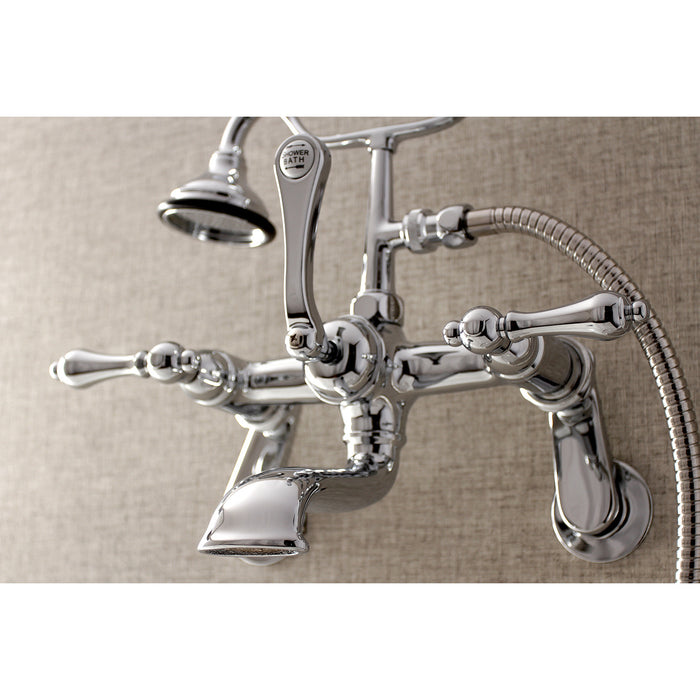 Kingston Heirloom AE52T1 - Aqua Vintage Three-Handle 2-Hole Tub Wall Mount Clawfoot Tub Faucet with Hand Shower, Polished Chrome