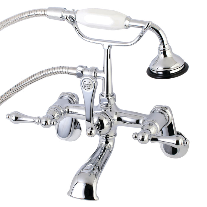 Kingston Heirloom AE52T1 - Aqua Vintage Three-Handle 2-Hole Tub Wall Mount Clawfoot Tub Faucet with Hand Shower, Polished Chrome
