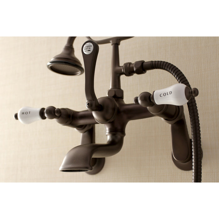 Kingston Heirloom AE53T5 - Aqua Vintage Three-Handle 2-Hole Tub Wall Mount Clawfoot Tub Faucet with Hand Shower, Oil Rubbed Bronze