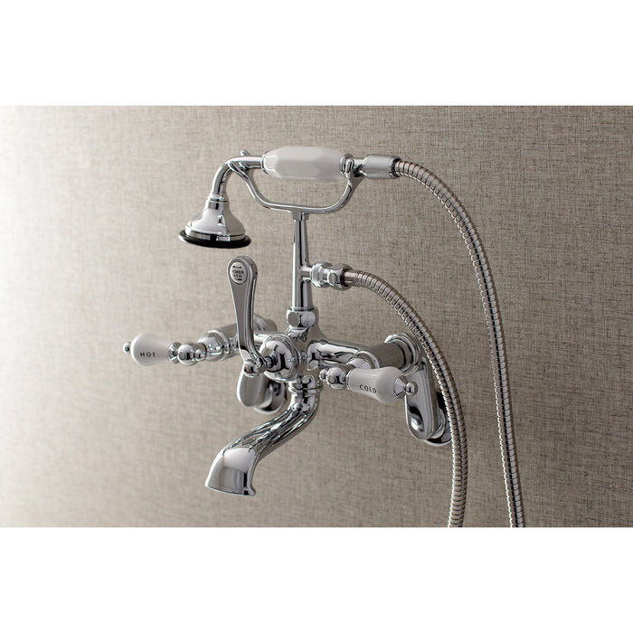 Kingston Heirloom AE54T1 - Aqua Vintage Three-Handle 2-Hole Tub Wall Mount Clawfoot Tub Faucet with Hand Shower, Polished Chrome