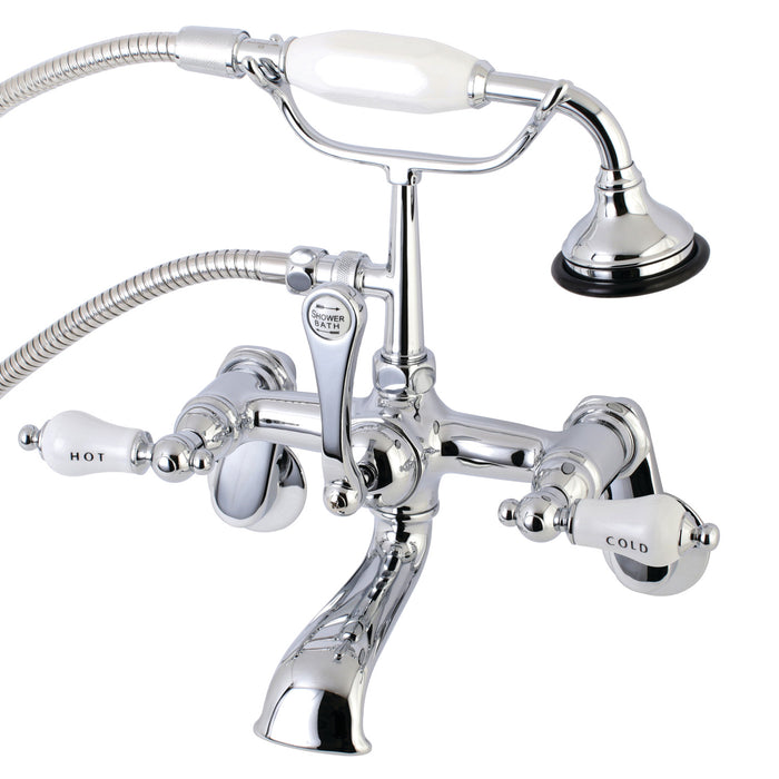 Kingston Heirloom AE54T1 - Aqua Vintage Three-Handle 2-Hole Tub Wall Mount Clawfoot Tub Faucet with Hand Shower, Polished Chrome