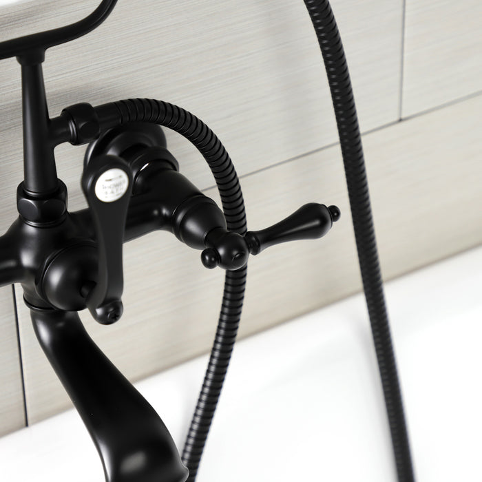 Kingston Heirloom AE551T0 - Aqua Vintage Three-Handle 2-Hole Tub Wall Mount Clawfoot Tub Faucet with Hand Shower, Matte Black