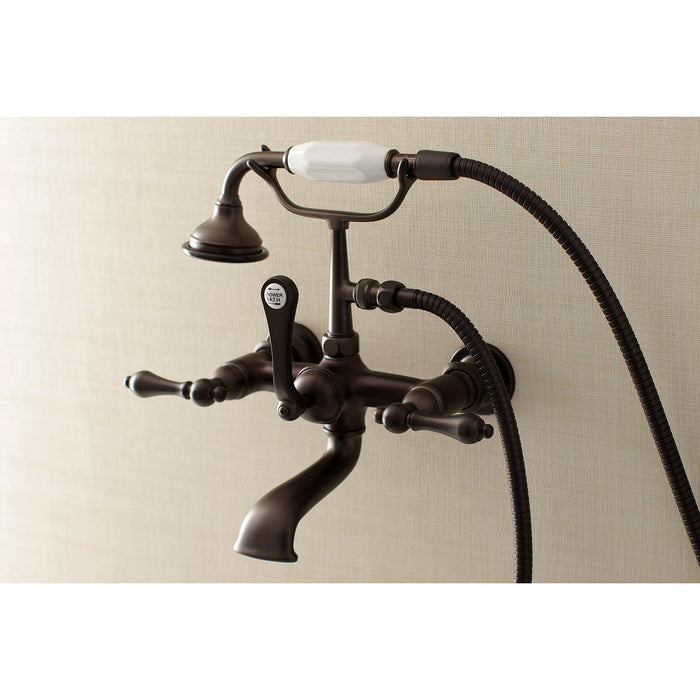 Kingston Heirloom AE551T5 - Aqua Vintage Three-Handle 2-Hole Tub Wall Mount Clawfoot Tub Faucet with Hand Shower, Oil Rubbed Bronze