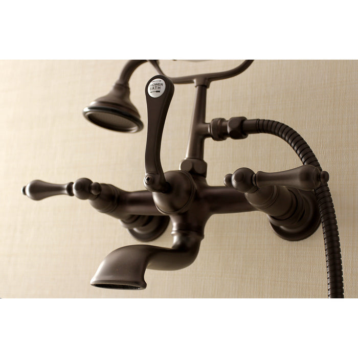 Kingston Heirloom AE551T5 - Aqua Vintage Three-Handle 2-Hole Tub Wall Mount Clawfoot Tub Faucet with Hand Shower, Oil Rubbed Bronze