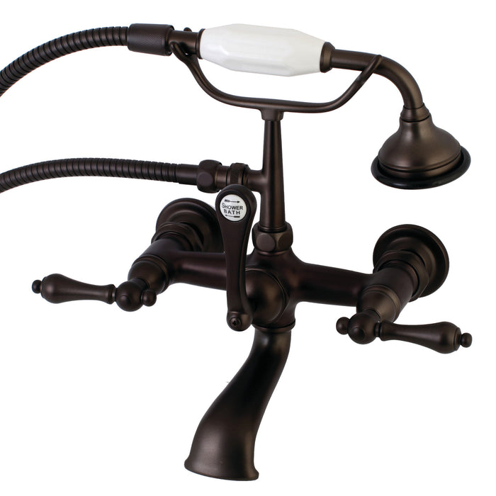 Kingston Heirloom AE551T5 - Aqua Vintage Three-Handle 2-Hole Tub Wall Mount Clawfoot Tub Faucet with Hand Shower, Oil Rubbed Bronze