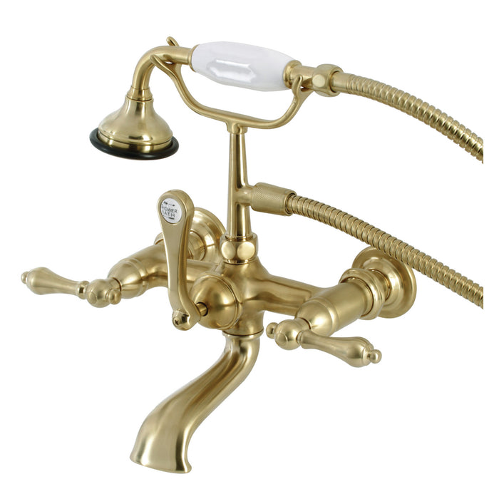 Kingston Heirloom AE551T7 - Aqua Vintage Three-Handle 2-Hole Tub Wall Mount Clawfoot Tub Faucet with Hand Shower, Brushed Brass