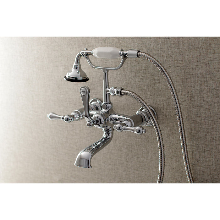 Kingston Heirloom AE552T1 - Aqua Vintage Three-Handle 2-Hole Tub Wall Mount Clawfoot Tub Faucet with Hand Shower, Polished Chrome