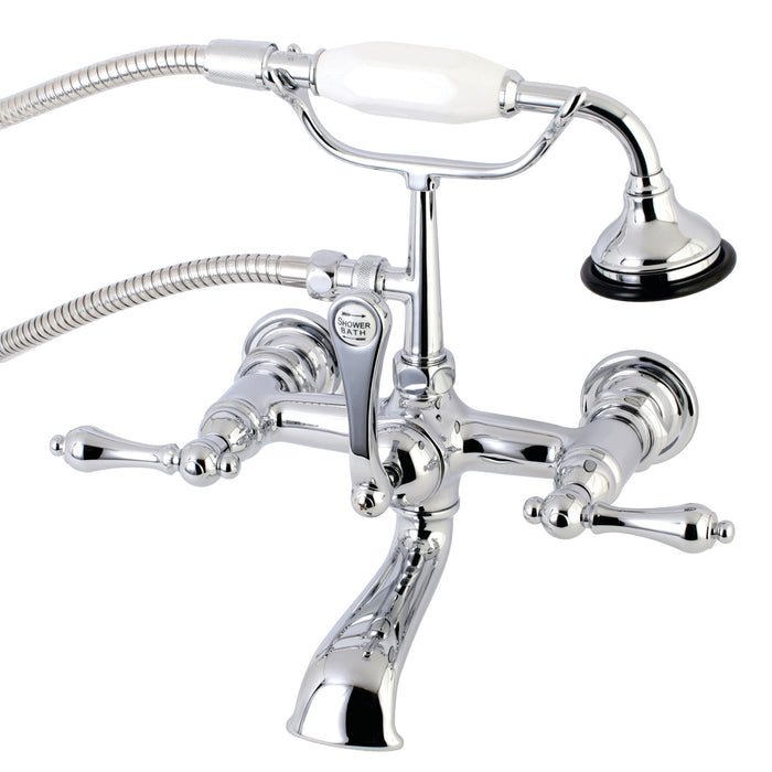 Kingston Heirloom AE552T1 - Aqua Vintage Three-Handle 2-Hole Tub Wall Mount Clawfoot Tub Faucet with Hand Shower, Polished Chrome