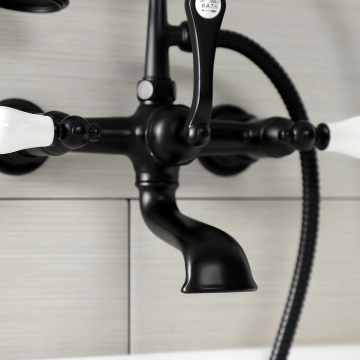 Kingston Heirloom AE553T0 - Aqua Vintage Three-Handle 2-Hole Tub Wall Mount Clawfoot Tub Faucet with Hand Shower, Matte Black
