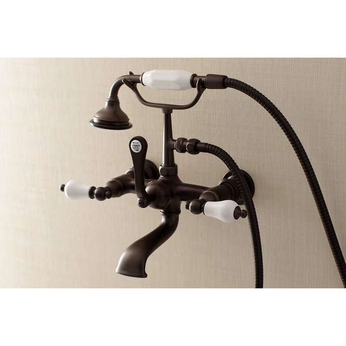 Kingston Heirloom AE553T5 - Aqua Vintage Three-Handle 2-Hole Tub Wall Mount Clawfoot Tub Faucet with Hand Shower, Oil Rubbed Bronze