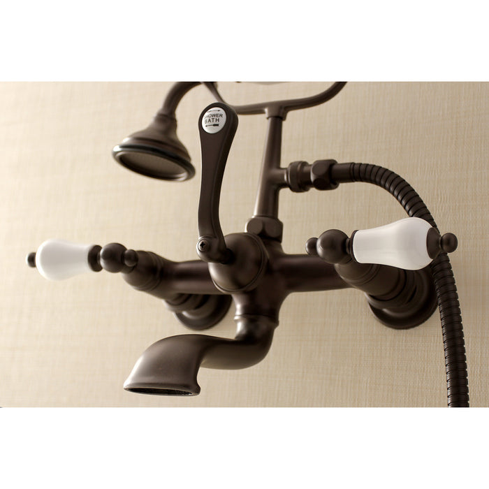 Kingston Heirloom AE553T5 - Aqua Vintage Three-Handle 2-Hole Tub Wall Mount Clawfoot Tub Faucet with Hand Shower, Oil Rubbed Bronze