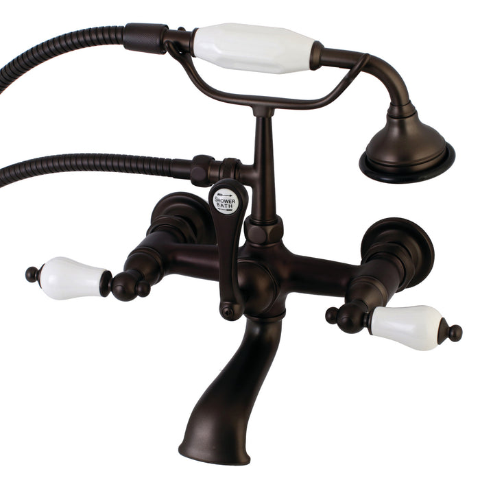 Kingston Heirloom AE553T5 - Aqua Vintage Three-Handle 2-Hole Tub Wall Mount Clawfoot Tub Faucet with Hand Shower, Oil Rubbed Bronze