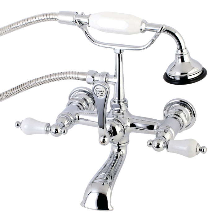 Kingston Heirloom AE554T1 - Aqua Vintage Three-Handle 2-Hole Tub Wall Mount Clawfoot Tub Faucet with Hand Shower, Polished Chrome