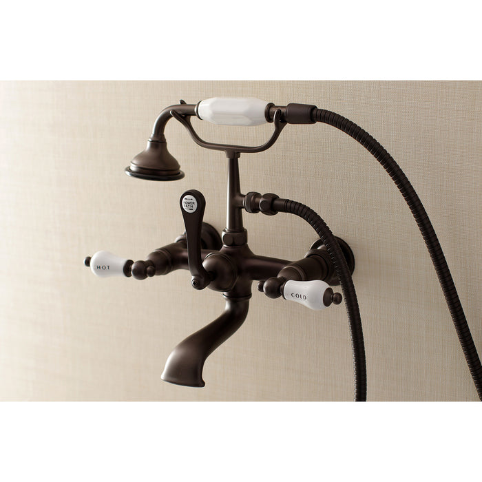 Kingston Heirloom AE555T5 - Aqua Vintage Three-Handle 2-Hole Tub Wall Mount Clawfoot Tub Faucet with Hand Shower, Oil Rubbed Bronze