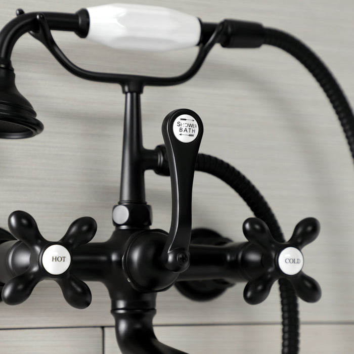 Kingston Heirloom AE557T0 - Aqua Vintage Three-Handle 2-Hole Tub Wall Mount Clawfoot Tub Faucet with Hand Shower, Matte Black