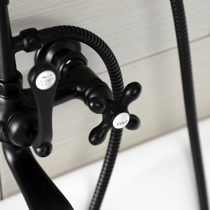 Kingston Heirloom AE557T0 - Aqua Vintage Three-Handle 2-Hole Tub Wall Mount Clawfoot Tub Faucet with Hand Shower, Matte Black
