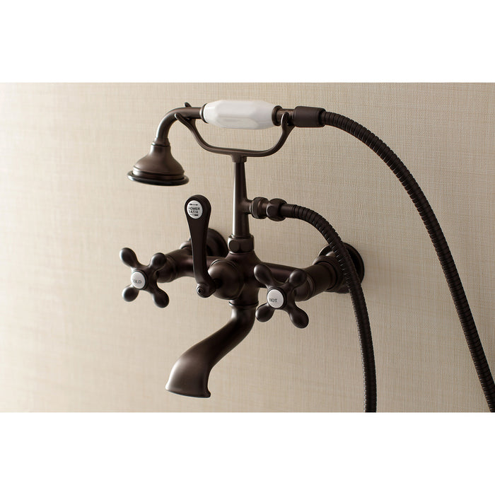 Kingston Heirloom AE557T5 - Aqua Vintage Three-Handle 2-Hole Tub Wall Mount Clawfoot Tub Faucet with Hand Shower, Oil Rubbed Bronze