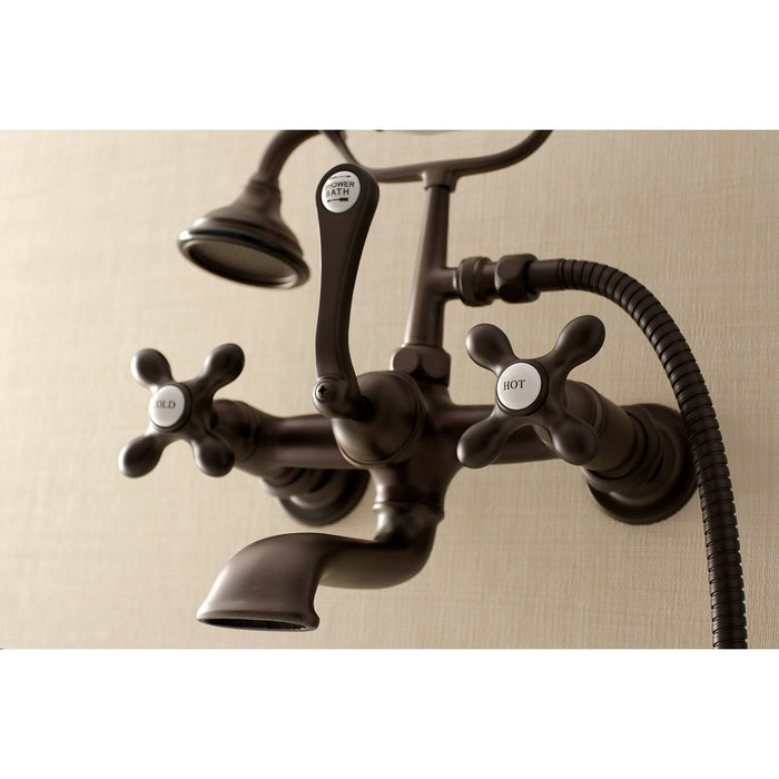 Kingston Heirloom AE557T5 - Aqua Vintage Three-Handle 2-Hole Tub Wall Mount Clawfoot Tub Faucet with Hand Shower, Oil Rubbed Bronze