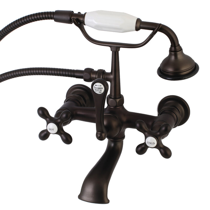 Kingston Heirloom AE557T5 - Aqua Vintage Three-Handle 2-Hole Tub Wall Mount Clawfoot Tub Faucet with Hand Shower, Oil Rubbed Bronze
