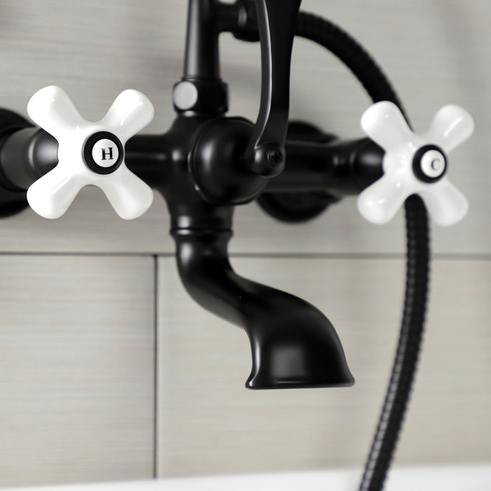 Kingston Heirloom AE559T0 - Aqua Vintage Three-Handle 2-Hole Tub Wall Mount Clawfoot Tub Faucet with Hand Shower, Matte Black