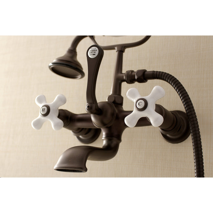 Kingston Heirloom AE559T5 - Aqua Vintage Three-Handle 2-Hole Tub Wall Mount Clawfoot Tub Faucet with Hand Shower, Oil Rubbed Bronze