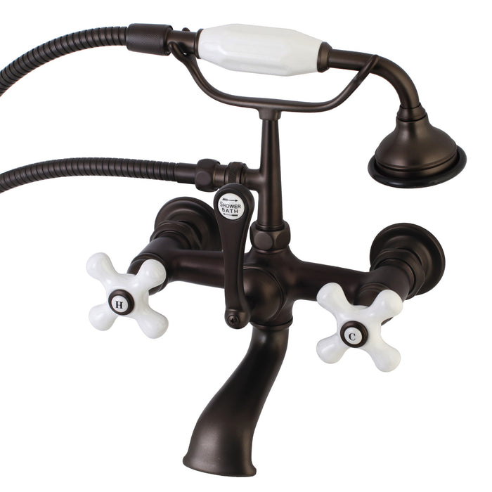 Kingston Heirloom AE559T5 - Aqua Vintage Three-Handle 2-Hole Tub Wall Mount Clawfoot Tub Faucet with Hand Shower, Oil Rubbed Bronze