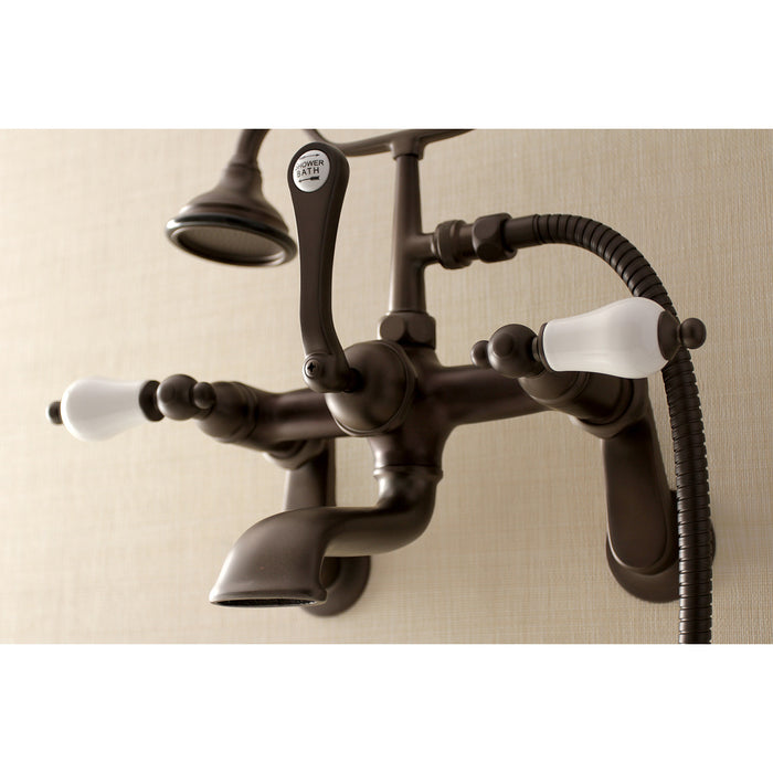Kingston Heirloom AE55T5 - Aqua Vintage Three-Handle 2-Hole Tub Wall Mount Clawfoot Tub Faucet with Hand Shower, Oil Rubbed Bronze