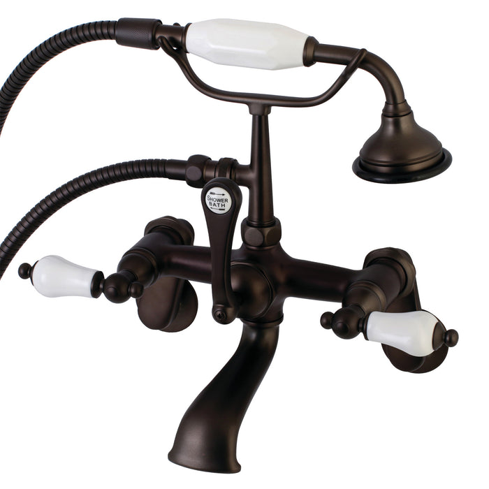 Kingston Heirloom AE55T5 - Aqua Vintage Three-Handle 2-Hole Tub Wall Mount Clawfoot Tub Faucet with Hand Shower, Oil Rubbed Bronze