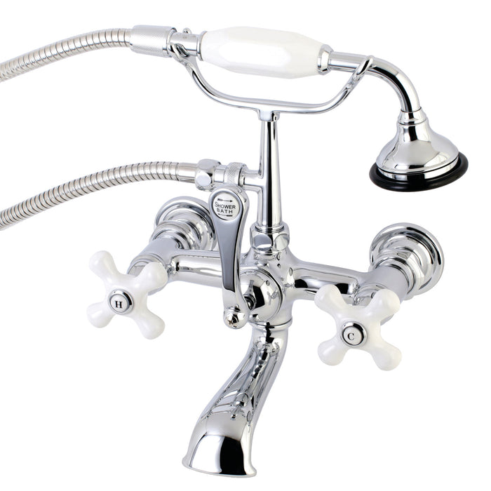 Kingston Heirloom AE560T1 - Aqua Vintage Three-Handle 2-Hole Tub Wall Mount Clawfoot Tub Faucet with Hand Shower, Polished Chrome
