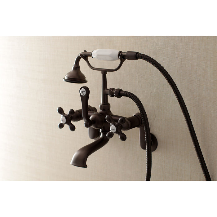 Kingston Heirloom AE57T5 - Aqua Vintage Three-Handle 2-Hole Tub Wall Mount Clawfoot Tub Faucet with Hand Shower, Oil Rubbed Bronze